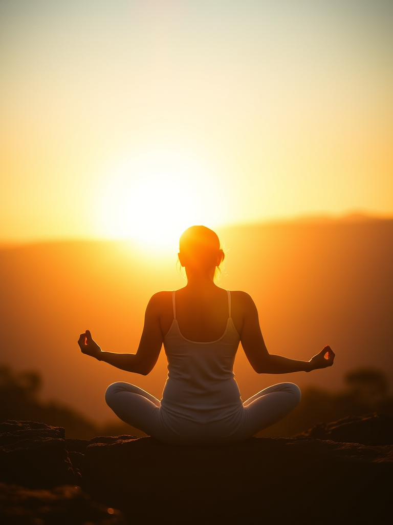 sunrise with a yoga meditating female